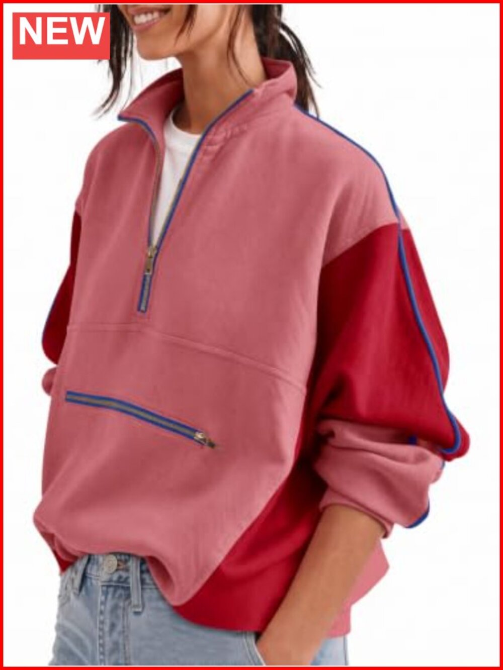 Womens Half Zip Fleece Sweatshirt Stand Collar Crop Pullover Oversized